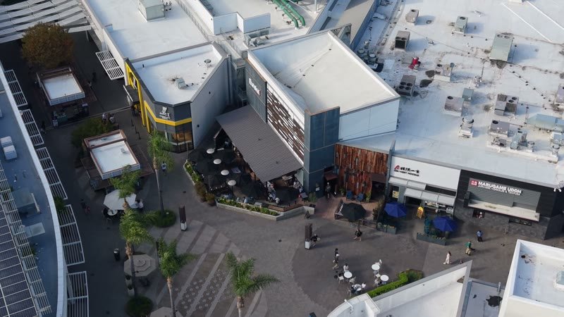Outdoor Dining Terrace and Shops at University Town Center – Overhead Detail
