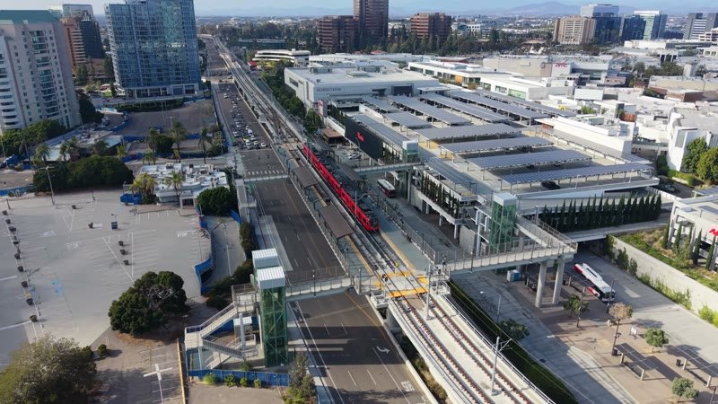 Aerial of the UTC Trolley Station and University City High-Rises – Overhead Detail